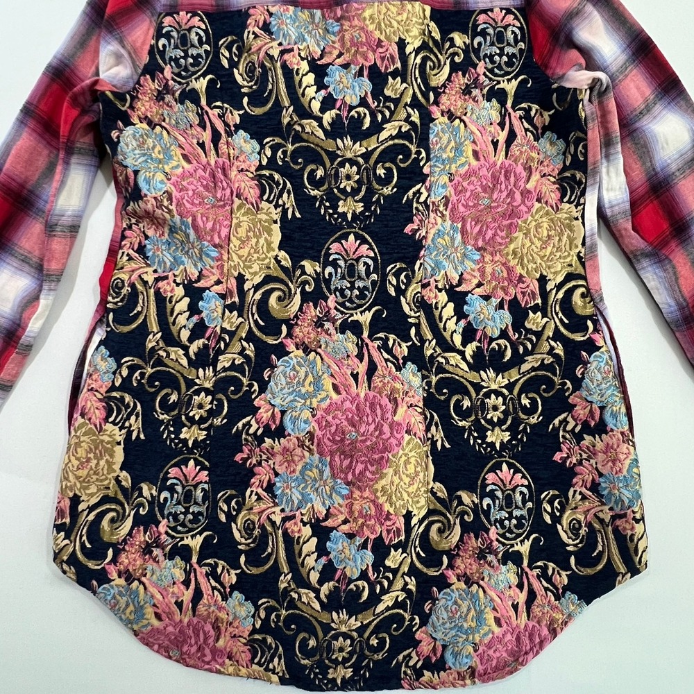Soft Surroundings Flannel Tapestry Floral Back Tunic Shirt XL Boho Mixed Media - Picture 3 of 13